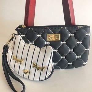 Luv Betsey Johnson bow quilted wristlet + Cat coin pouch NWOT